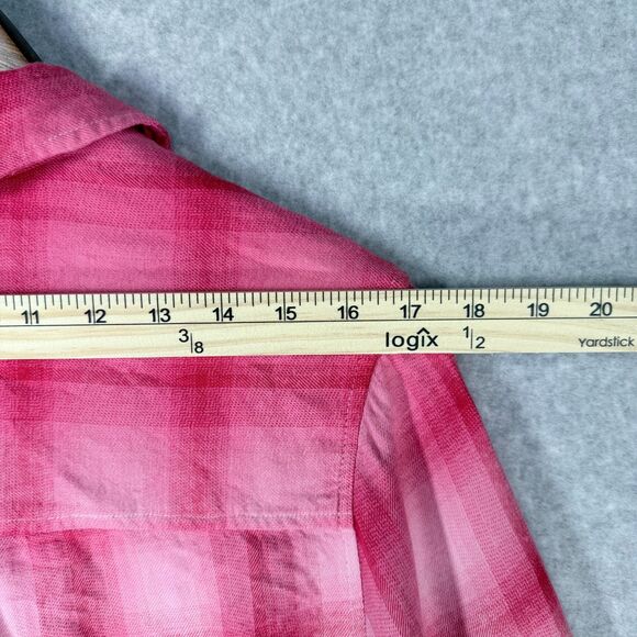 Dear John Plaid Womens Sz XL Red Ombre Button Shirt Roll Tab Cowgirl Flannel - Picture 6 of 10